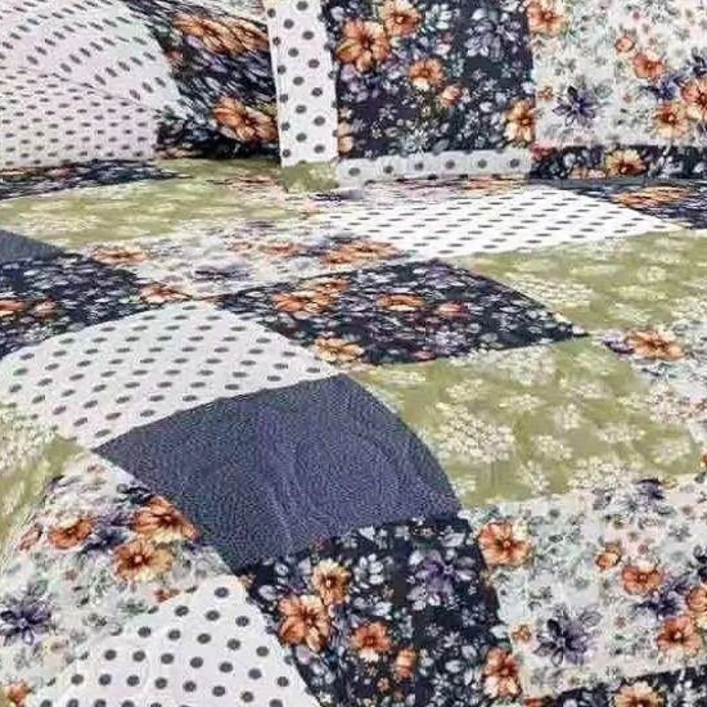 Floral & Geometric Pattern Quilted Bedspread Set Bedspreads Queen Size King